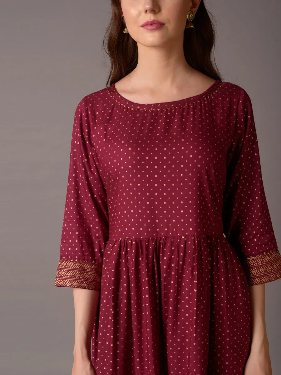 Women Purple Ornamental Printed Dress