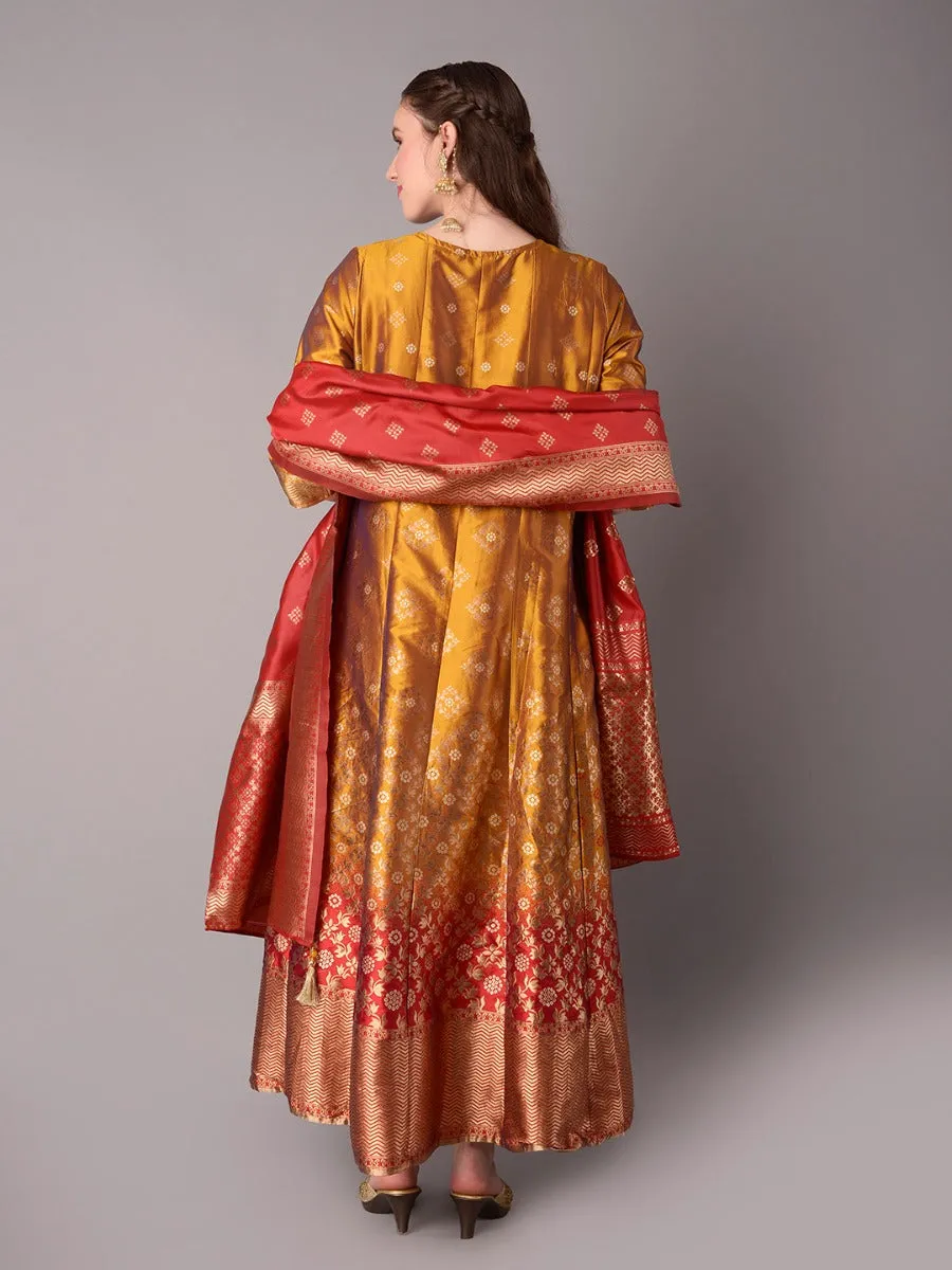 Women Yellow Floral Printed Dress With Dupatta