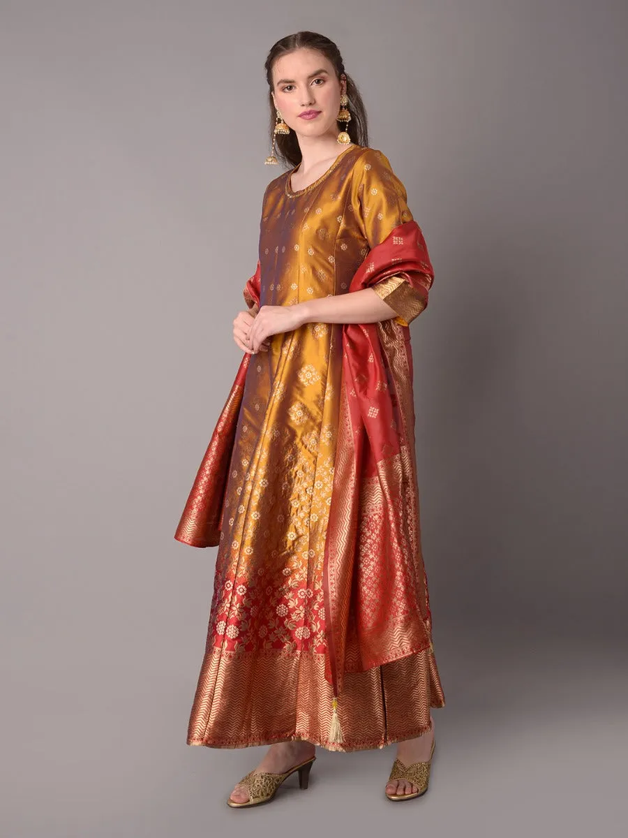 Women Yellow Floral Printed Dress With Dupatta
