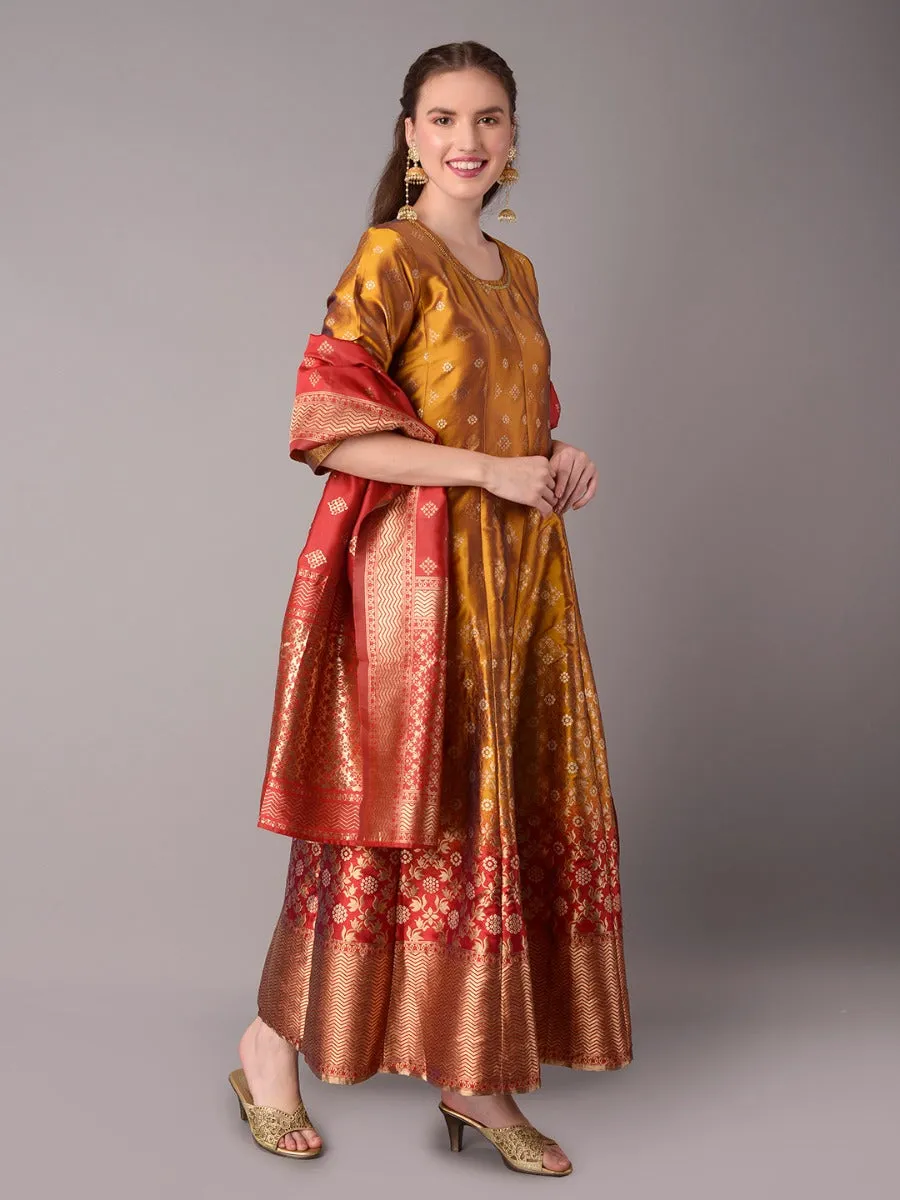Women Yellow Floral Printed Dress With Dupatta