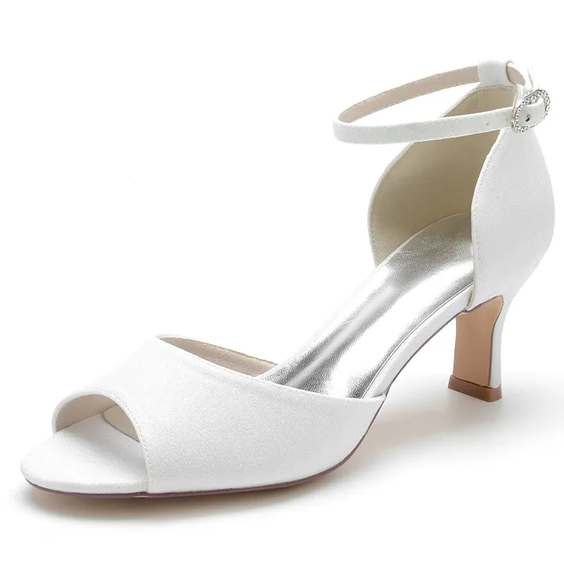 Women's Wedding Shoes Luxurious Opened Toe Mid Heel Buckle Bridal Shoes