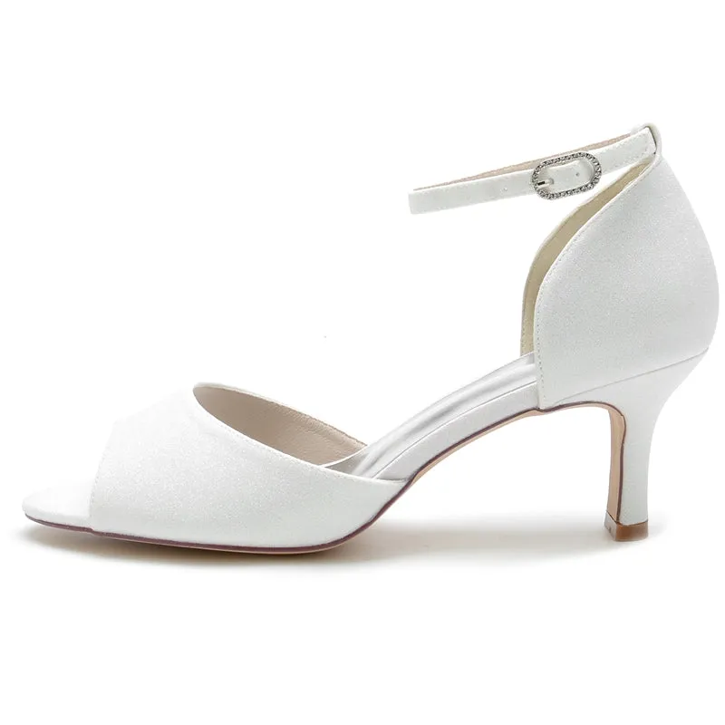 Women's Wedding Shoes Luxurious Opened Toe Mid Heel Buckle Bridal Shoes