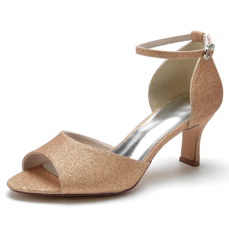 Women's Wedding Shoes Luxurious Opened Toe Mid Heel Buckle Bridal Shoes