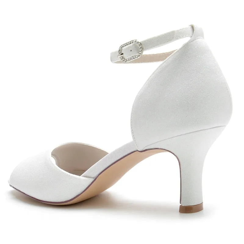 Women's Wedding Shoes Luxurious Opened Toe Mid Heel Buckle Bridal Shoes