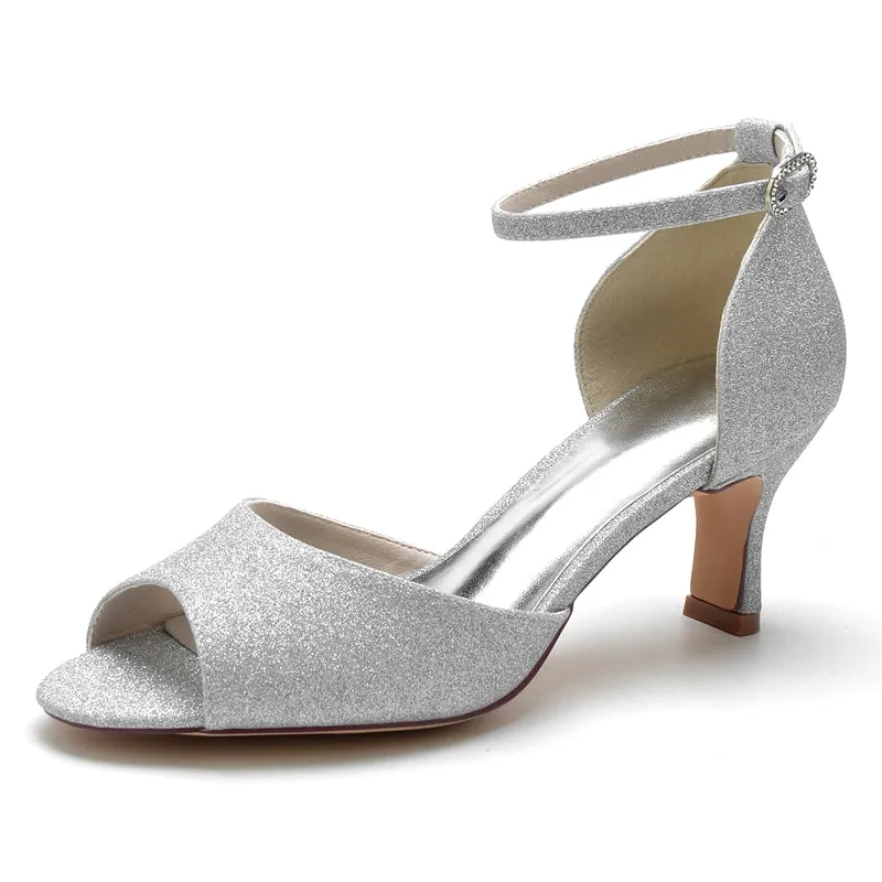 Women's Wedding Shoes Luxurious Opened Toe Mid Heel Buckle Bridal Shoes