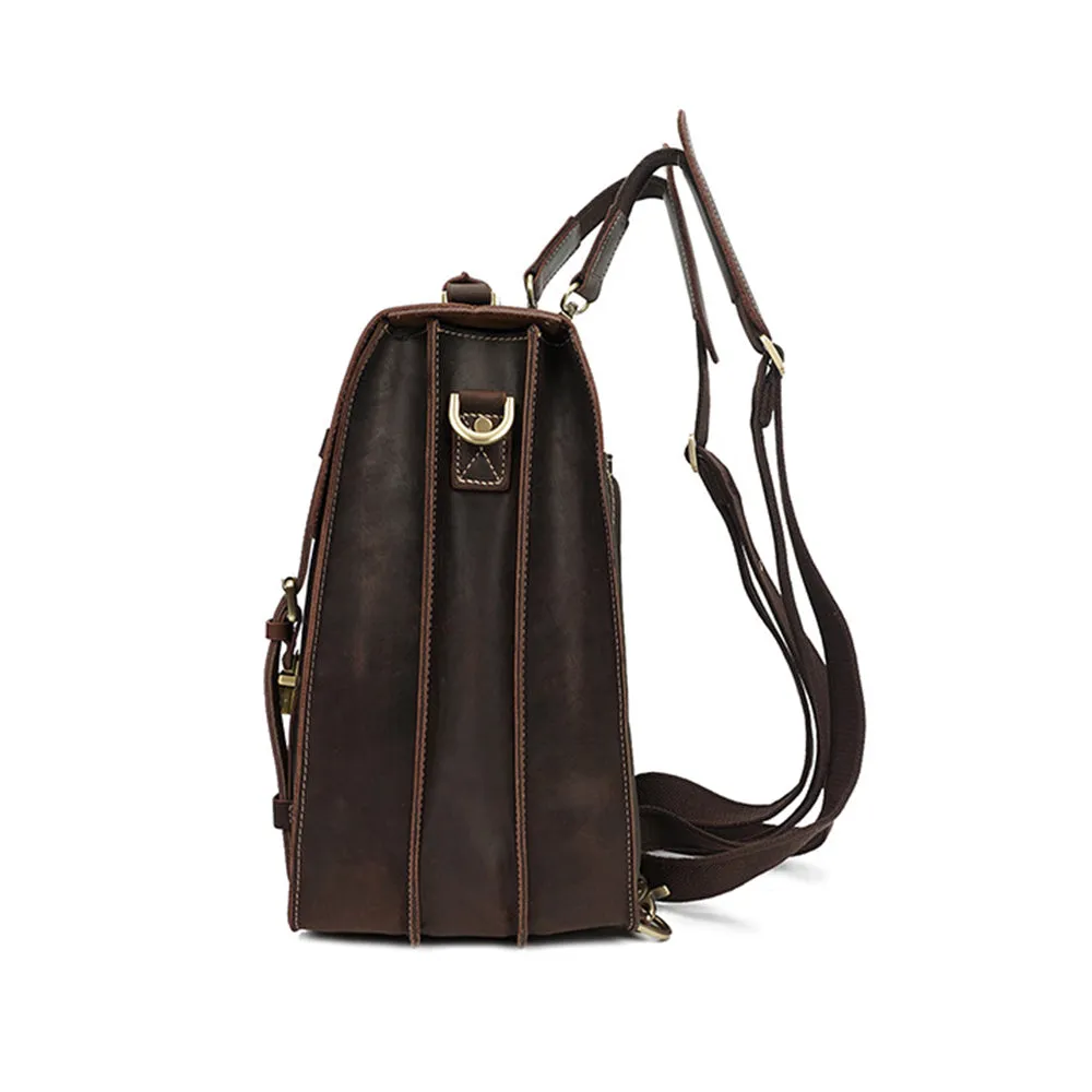 YAAGLE Men's Vintage Multi-layers Crazy Horse Leather Laptop Backpack YGYD8062