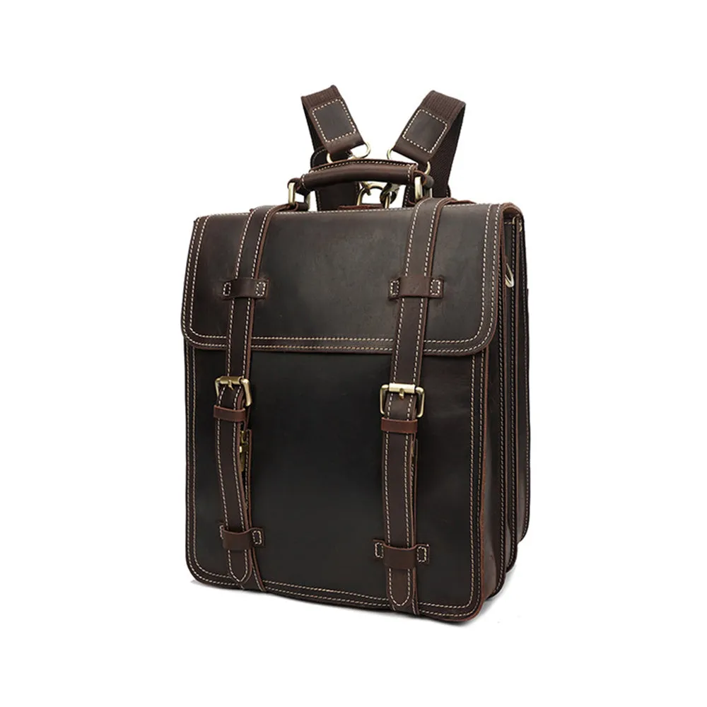 YAAGLE Men's Vintage Multi-layers Crazy Horse Leather Laptop Backpack YGYD8062