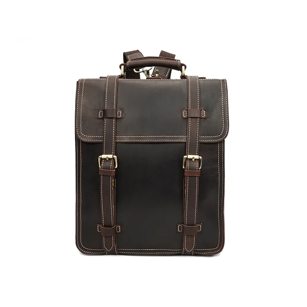YAAGLE Men's Vintage Multi-layers Crazy Horse Leather Laptop Backpack YGYD8062