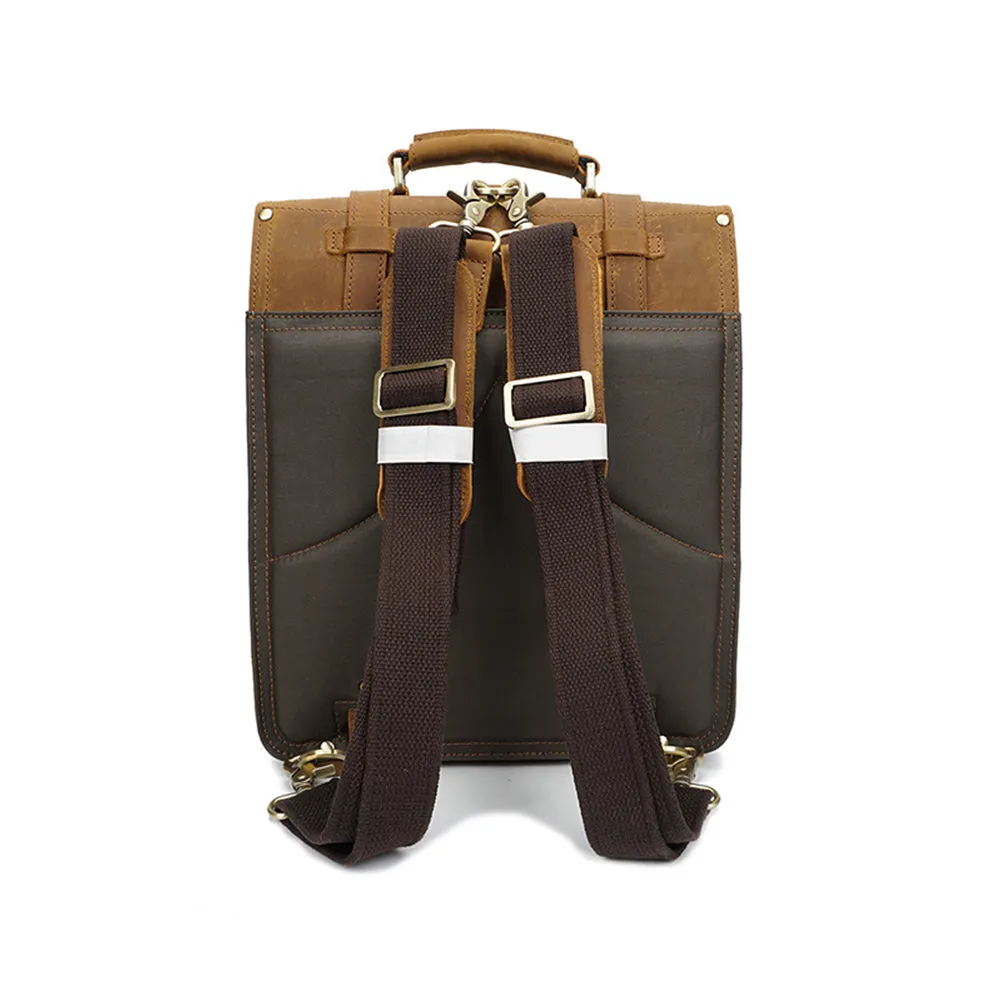 YAAGLE Men's Vintage Multi-layers Crazy Horse Leather Laptop Backpack YGYD8062