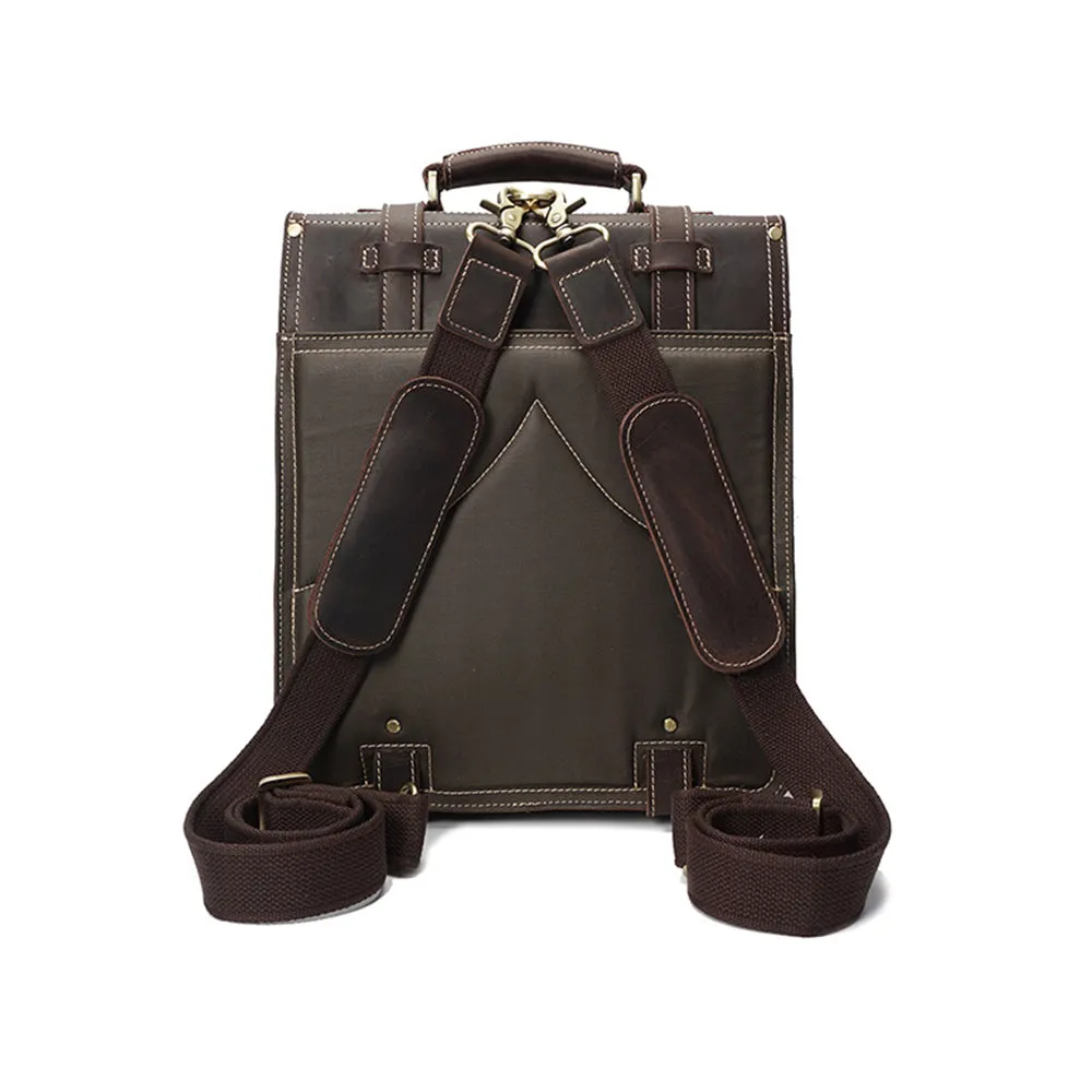 YAAGLE Men's Vintage Multi-layers Crazy Horse Leather Laptop Backpack YGYD8062