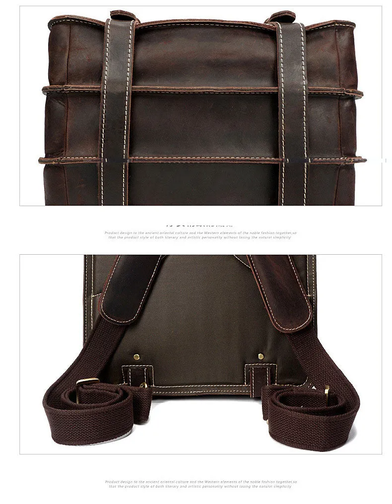 YAAGLE Men's Vintage Multi-layers Crazy Horse Leather Laptop Backpack YGYD8062