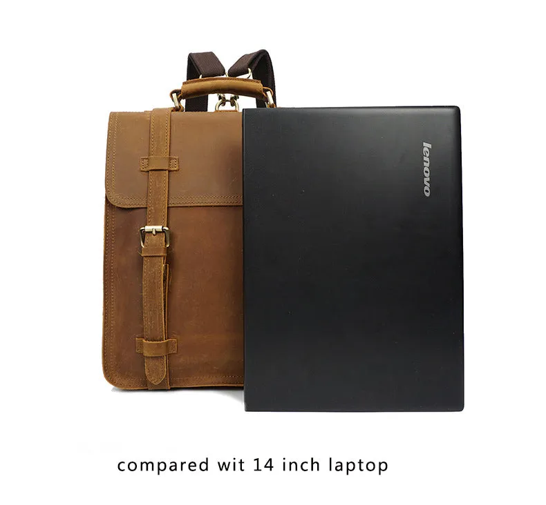 YAAGLE Men's Vintage Multi-layers Crazy Horse Leather Laptop Backpack YGYD8062