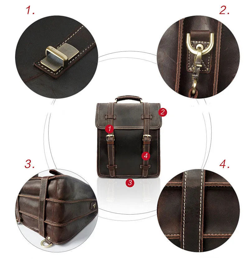 YAAGLE Men's Vintage Multi-layers Crazy Horse Leather Laptop Backpack YGYD8062