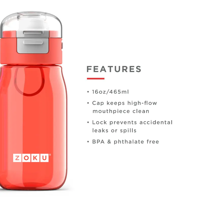Zoku Kids Flip Gulp Bottle with Carrying Cord | Red Color | 3 x 7 inches